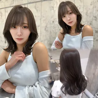 セミロング カラー 髪質改善/韓国ヘア レイヤー/新宿/ロミのヘアスタイル