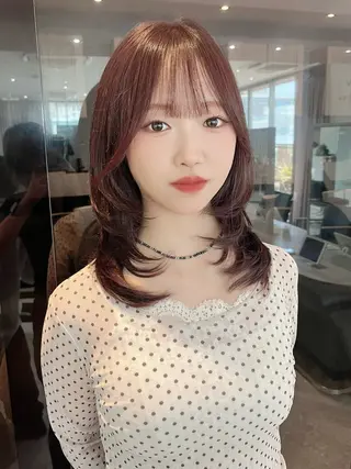 ミディアム カラー 韓国レイヤー/顔周り /ブリーチことこのヘアスタイル