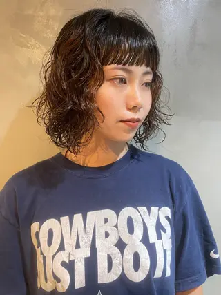 ミディアム パーマ カノン/アニオタ🧡 暖色/酸性ストレートのヘアスタイル