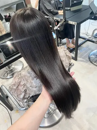 ロング カラー パーマ ヘアアレンジ 透明感/オリーブ/ グレージュ/YUKAのヘアスタイル