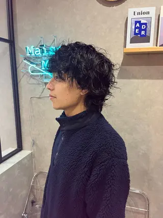ミディアム パーマ メンズ 長谷川 湧のヘアスタイル