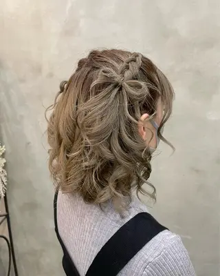 ミディアム ヘアアレンジ 【ピンク/韓国ヘア/ ヘアセット】亜海のヘアスタイル