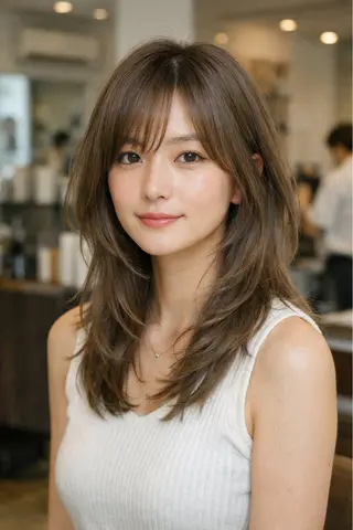 セミロング カラー パーマ ヘアアレンジ メンズ キッズ 🦋韓国レイヤー/ 透明感グレージュ🦋のヘアスタイル