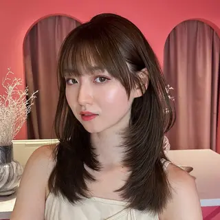 ミディアム カラー 山崎/ボブ縮毛矯正 レイヤー髪質改善のヘアスタイル