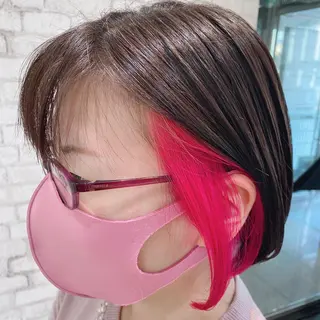 ミディアム カラー ヘアアレンジ ブリーチなし艶カラー 東家のヘアスタイル