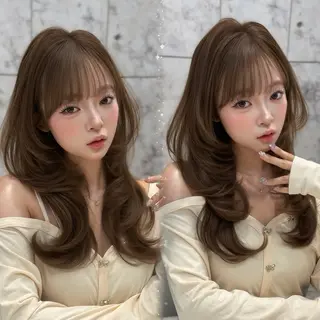 セミロング カラー 新宿/韓国風レイヤー 髪質改善/渋谷直樹のヘアスタイル