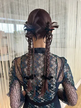 ロング カラー ヘアアレンジ なつき/艶ピンク/ girly hairのヘアスタイル