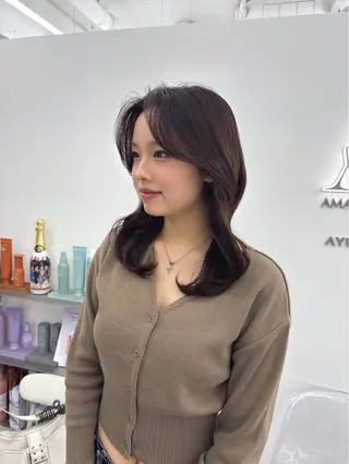 セミロング 韓国ヘア/レイヤー/ 顔まわり足立遥奈のヘアスタイル