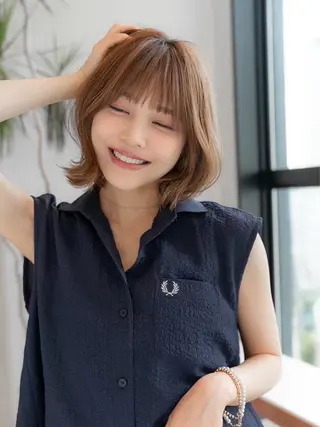 ミディアム ブリーチカラー/原宿 /髪質改善/shinのヘアスタイル