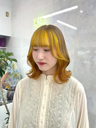 セミロング カラー パーマ ヘアアレンジ メンズ キッズ ネイル マツエク・マツパ アイブロウ ハイトーン/ピンク 💗モモ໒꒱のヘアスタイル