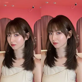 ミディアム カラー 山崎/ボブ縮毛矯正 レイヤー髪質改善のヘアスタイル