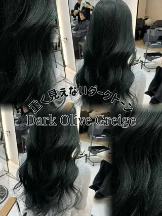 ロング カラー 赤み消し/オリーブ カーキ/福田れんのヘアスタイル