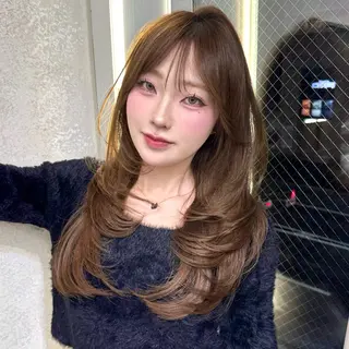 ロング 𝘚𝘦𝘫𝘶𝘯 韓国レイヤー/顔周りのヘアスタイル