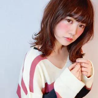 ミディアム セミロング カラー 髪質改善、エクステ 山口卓哉のヘアスタイル