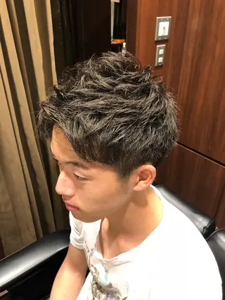 ショート メンズカットフェード パーマ/前山竜貴のヘアスタイル