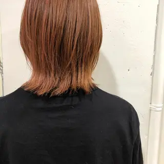 ミディアム カラー ブリーチなしで透け感 暖色カラーボブaoiのヘアスタイル