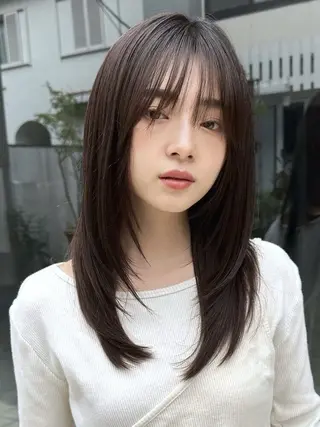 セミロング カラー パーマ レイヤー/グレージュ 赤み消し/コウスケのヘアスタイル