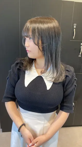 セミロング カラー 髪質改善絹髪質感TR レイヤーカット/熊澤のヘアスタイル