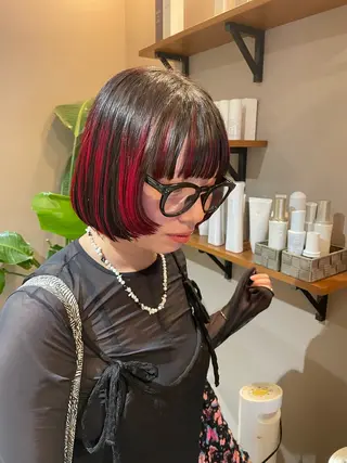 ミディアム カラー ROCAReTA FOR HAIR 千本丸太町店所属・なかがきはな/ボブ/ レイヤー/パーマのヘアスタイル