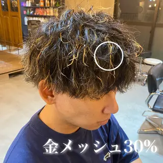 ミディアム カラー パーマ メンズパーマ/ メッシュ😎タクミのヘアスタイル