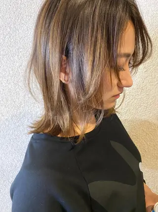 ミディアム カラー パーマ 菅村 勇亮のヘアスタイル