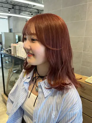 ミディアム カラー ボブ/ベージュ/ パーマ🪿近森ゆいのヘアスタイル