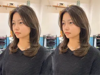 ミディアム カラー ヘアアレンジ ♥韓国レイヤー/透明 感カラー/顔周りのヘアスタイル