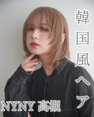 ミディアム カラー 顔周りレイヤーカット 透明感カラー達冨のヘアスタイル