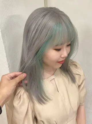 セミロング カラー ウルフレイヤー エクステ/kokiのヘアスタイル