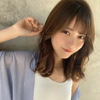 ミディアム カラー 🧡くびれヘア/前髪 顔周り🧡久原結衣のヘアスタイル