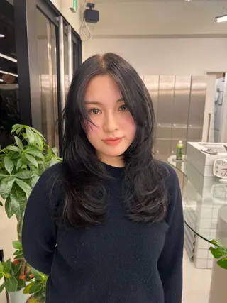 ロング レイヤーカット/ パーマ‪/表参道のヘアスタイル