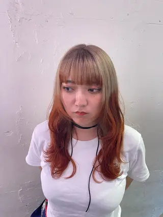 ロング SALOWIN渋谷caldo店所属・SERINA/ウルフ 、デザインカラーのヘアスタイル