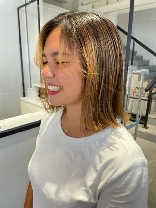 ミディアム 🎀ボブ+ハイトーン シュカ👶🏻のヘアスタイル