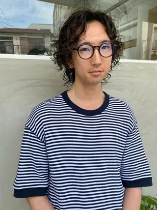 ミディアム パーマ メンズ 森貴裕/ベージュ/ パーマ/オリーブのヘアスタイル