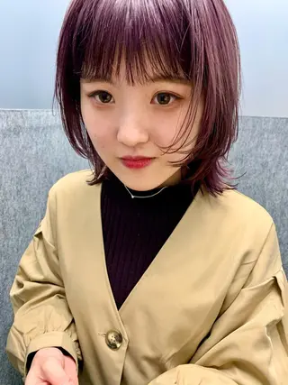 ミディアム カラー ピンクベージュ/新潟 万代/高橋桃葉🍑のヘアスタイル