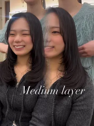 セミロング ブリーチなしWカラー /レイヤー/セイナのヘアスタイル