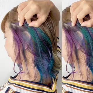 セミロング カラー JuNブリーチに 縮毛矯正するプロのヘアスタイル