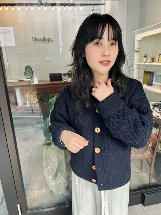 ミディアム カラー パーマ 千葉 郁也のヘアスタイル