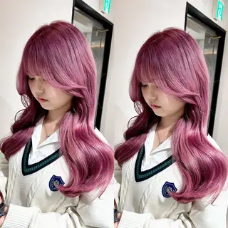 ロング カラー パーマ キッズ 透明感カラー×艶矯正 カット特化/さくらのヘアスタイル