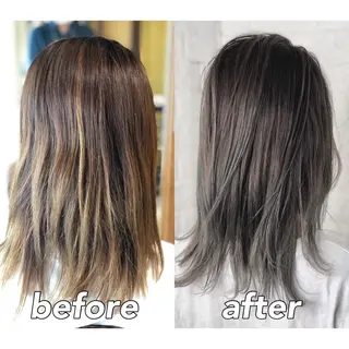 ミディアム カラー KIZU 髪質改善 怪談を語る美容師のヘアスタイル