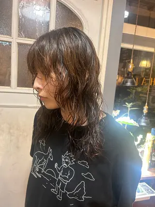 ロング パーマ 清水千優/パーマ/透 明感カラー/メンズのヘアスタイル