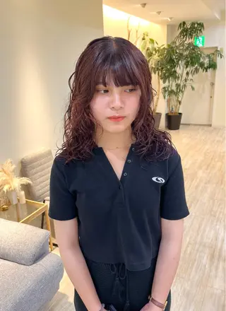 ミディアム カラー パーマ つぼみ/パーマ ／レイヤー／ボブのヘアスタイル