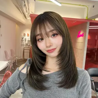 ミディアム カラー 山崎/ボブ縮毛矯正 レイヤー髪質改善のヘアスタイル