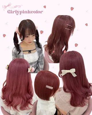 ロング カラー ヘアアレンジ TinkerLip  ティンカーリップ所属・艶暗髪 ピンクカラー 似合わせカット 栄のヘアスタイル