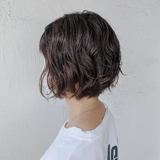 ショート パーマ 浜田りほ Luxbe 博多バスターミナルのヘアスタイル