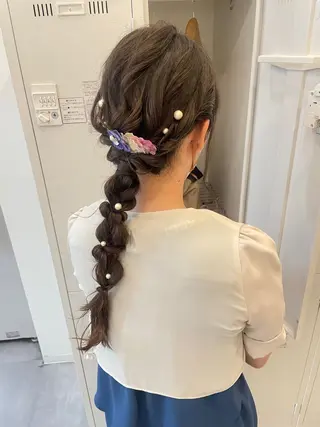 ロング ヘアアレンジ 縮毛矯正×髪質改善 カラー×クロスパーマのヘアスタイル