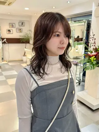 ミディアム パーマ ZENKO表参道店所属・デジタルパーマ 🌀ボブ　萩原　龍のヘアスタイル