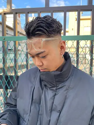 カラー パーマ メンズ スパイキーパーマ 柏NO1 藤本葉のヘアスタイル