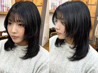 ミディアム カラー パーマ ヘアアレンジ メンズ キッズ レイヤーカット 🌿透け感カラーのヘアスタイル