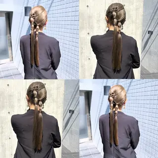 ロング カラー ヘアアレンジ カジュアルを女っぽく 𝗮𝘆𝗮𝗰𝗼のヘアスタイル